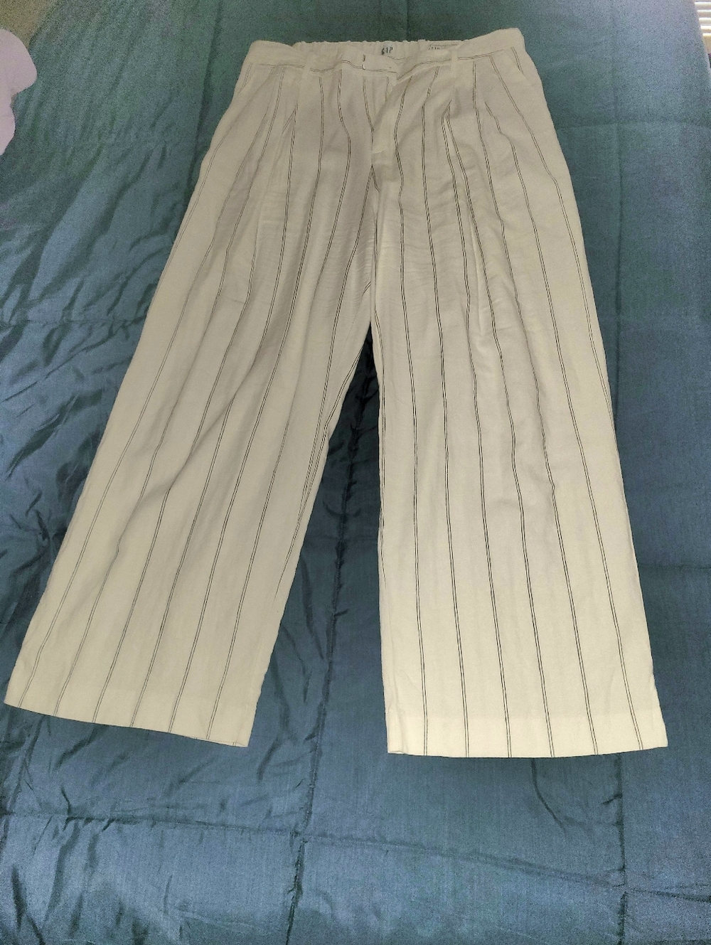 GAP Womens Cream Blue Pinstripe Wide-Leg Chinos Sz 16